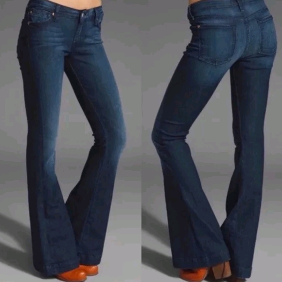 7 For All Mankind Denim - 7 For All Mankind Jiselle Low Rise Flare Jeans 30x35 Dark Blue